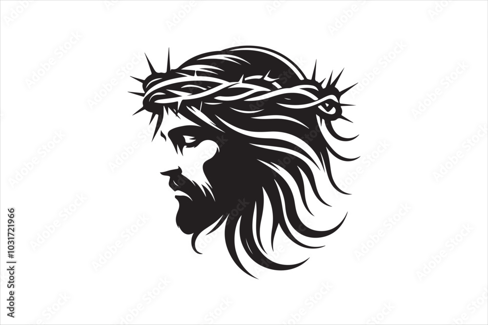 Minimalist Black Silhouette of Jesus Christ with Crown of Thorns Clean Line Art 25.eps Minimalist Black Silhouette of Jesus Christ with Crown of Thorns Clean Line Art 25.eps