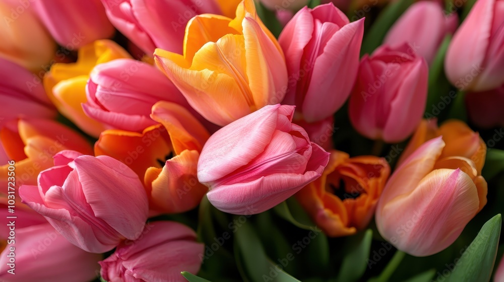 A vibrant cluster of tulips in saturated hues, captured in exquisite detail to showcase the beauty of nature's palette in this comprehensive floral display. A vibrant cluster of tulips in saturated hues, captured in exquisite detail to showcase the beauty of nature's palette in this comprehensive floral display.