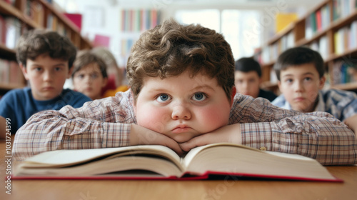 Young Boy Reading in a Library