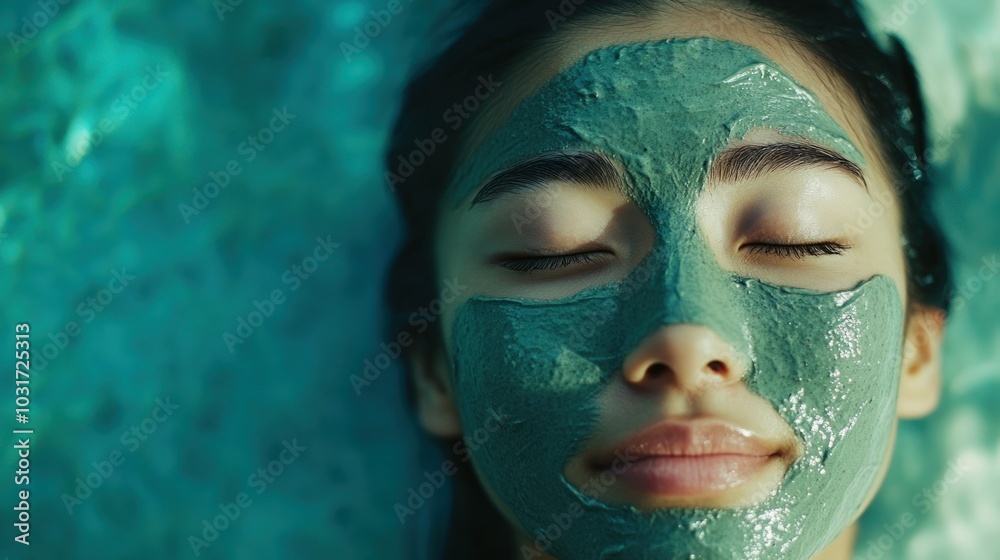 Close-up of a Woman with a Green Facial Mask, Eyes Closed Close-up of a Woman with a Green Facial Mask, Eyes Closed