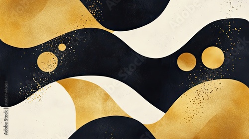 Wallpaper Mural Abstract Gold and Black Wavy Pattern with Dots Torontodigital.ca