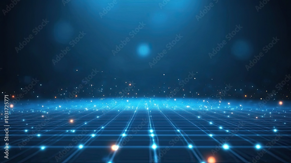 Abstract Blue Grid with Glowing Points and Lights Abstract Blue Grid with Glowing Points and Lights