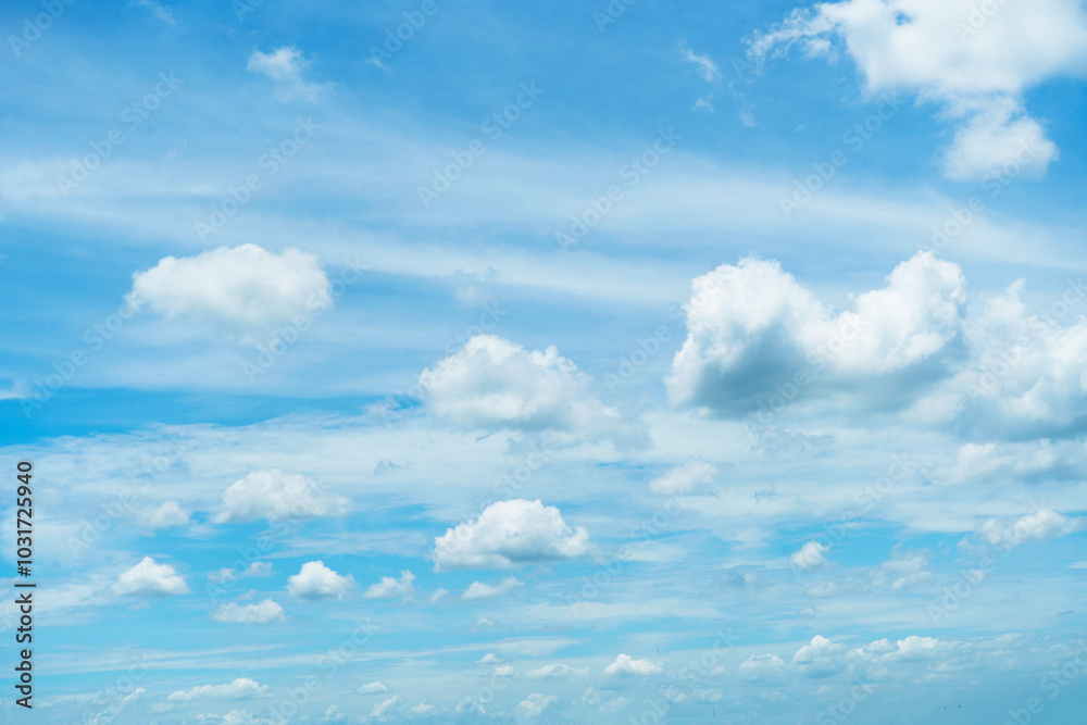 Blue sky with white cloud. Beautiful sky background and wallpaper. Clear day and good weather in the morning Blue sky with white cloud. Beautiful sky background and wallpaper. Clear day and good weather in the morning