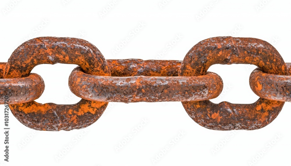 A heavy-duty chain link, with rough metal texture, isolated on a white background A heavy-duty chain link, with rough metal texture, isolated on a white background