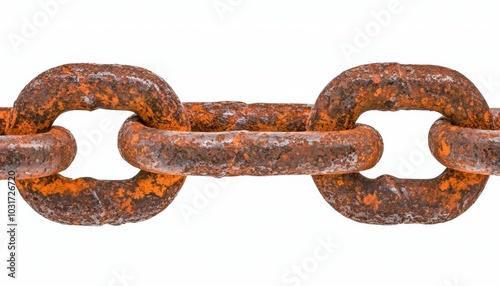 A heavy-duty chain link, with rough metal texture, isolated on a white background