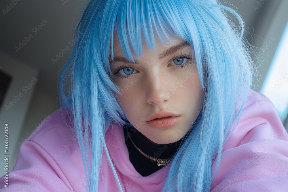 portrait selfie of a gen z fun girl looking happy into the camera portrait selfie of a gen z fun girl looking happy into the camera