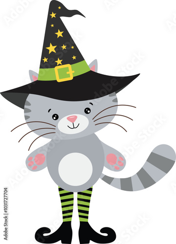 Halloween cat with witch hat and boots