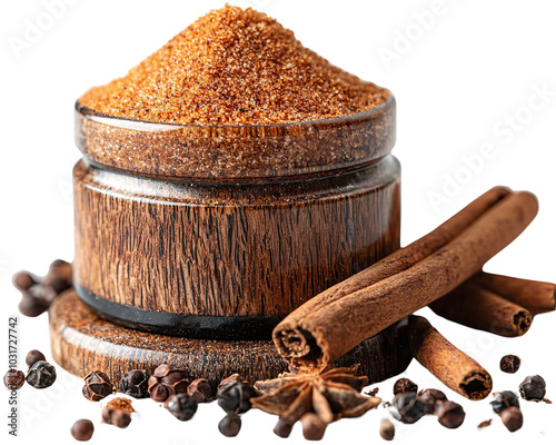 A close-up of aromatic cinnamon sticks and powder, highlighting their rich brown color and sweet flavor, perfect for enhancing desserts and coffee photo