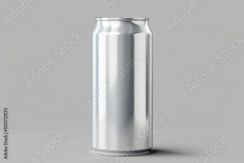 A sleek silver can on a minimalist background showcasing a blank space for branding or design innovation photo