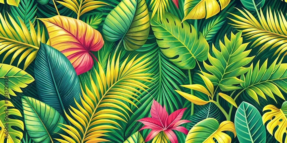 Naklejka premium Tropical Leaves Pattern - Fresh Vector Design for Home Decor and Fashion