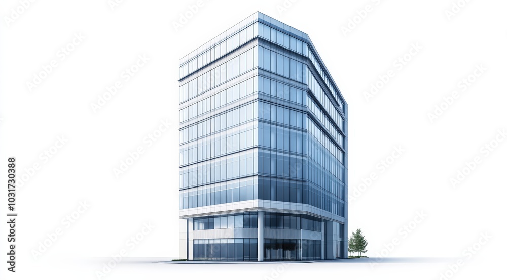 Tall office building realistic on white background Tall office building realistic on white background