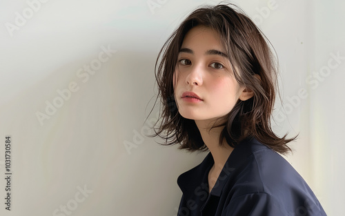 ウルフカットの若い女性　美容イメージ　AI
