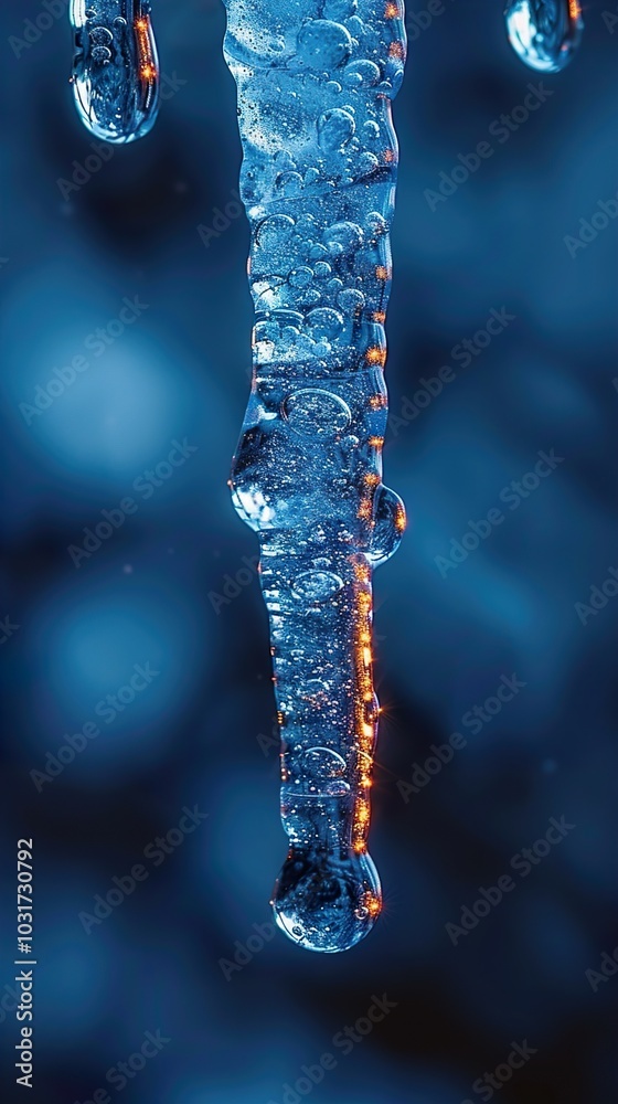 Close-Up of a Sparkling Icicle Melting in the Winter