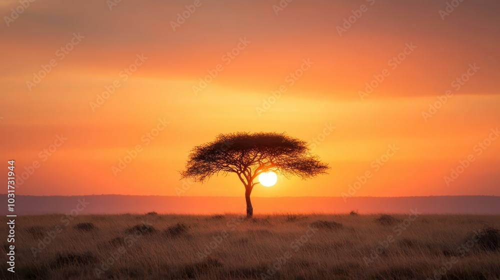 A solitary tree stands against a dramatic savannah sunset, symbolizing solitude and the beauty of nature, with radiant colors capturing a serene and timeless scene. A solitary tree stands against a dramatic savannah sunset, symbolizing solitude and the beauty of nature, with radiant colors capturing a serene and timeless scene.