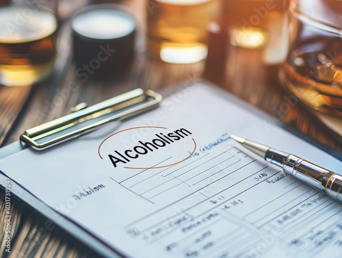 Wallpaper Mural A close-up of a treatment plan on a clipboard, with the word "Alcoholism" circled, representing the structured approach to recovery Torontodigital.ca