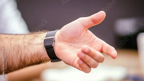 Closeup View of Stylish Wrist Watch on Male Hand