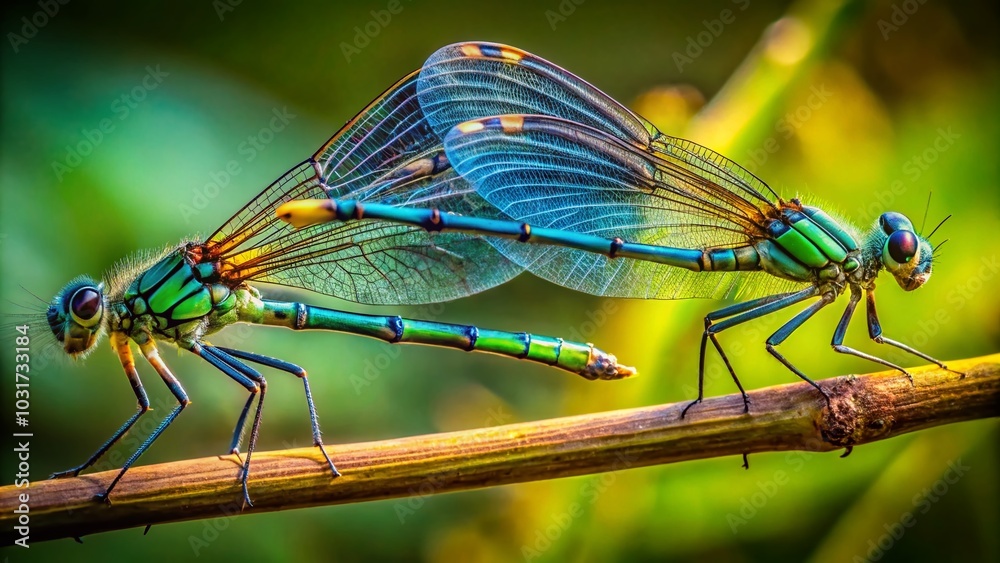 Two Damselflies on a Twig at Wingate Creek State Park, Florida - Nature Photography Two Damselflies on a Twig at Wingate Creek State Park, Florida - Nature Photography