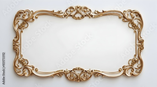 Blank Elegant Gilded Frame for Signage with Luxurious Decorative Filigree Border on White Background