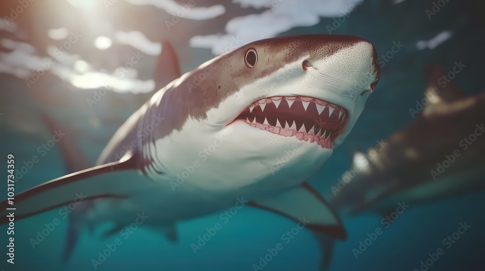 Great White Shark Close Up Jaws Open Underwater Great White Shark Close Up Jaws Open Underwater