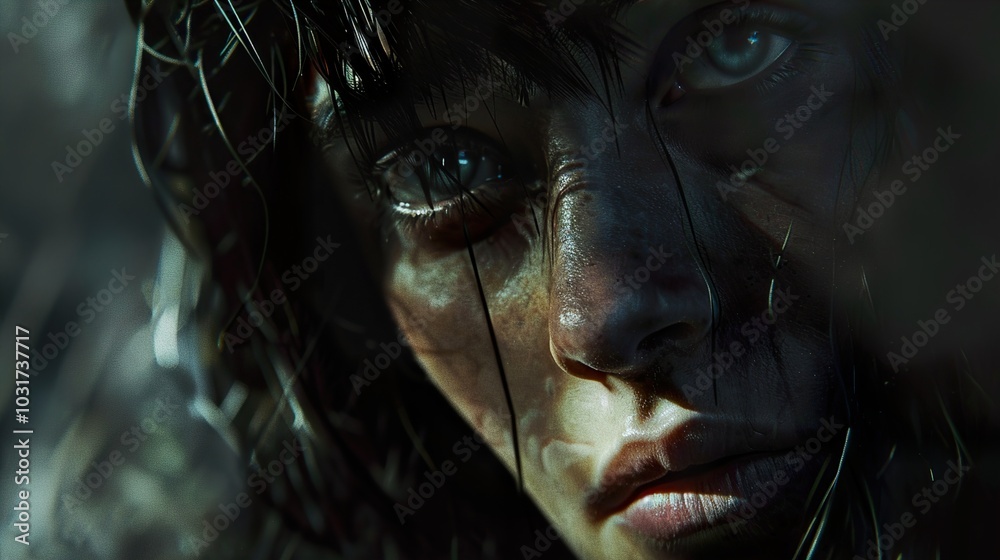 Intense Portrait of a Woman's Determined Gaze Intense Portrait of a Woman's Determined Gaze