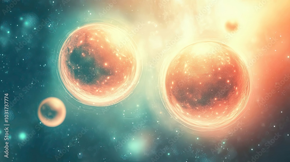 Naklejka premium Two Glowing Spheres in a Cosmic Nebula