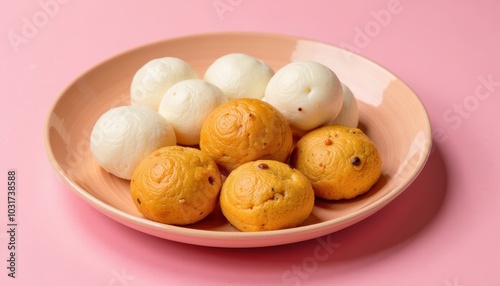 Wallpaper Mural Isolated thali of pani puri and dahi puri presented on a soft pink background for a vibrant touch. Torontodigital.ca