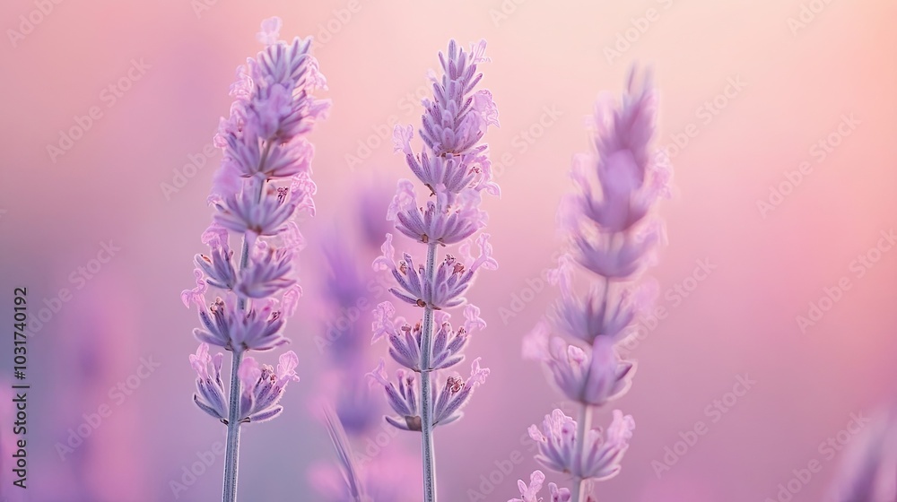 Naklejka premium Close-up of Lavender Flowers in a Field at Sunset