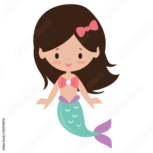 Cute mermaid sea princess vector cartoon illustration