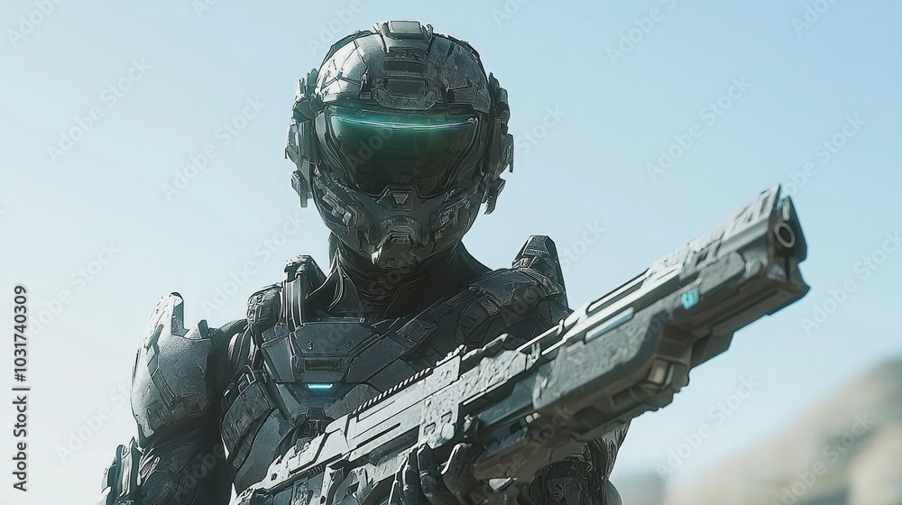 Futuristic Warfare Soldier Standing Ready for Battle in Ultra-Detailed 3D Render Illustration Futuristic Warfare Soldier Standing Ready for Battle in Ultra-Detailed 3D Render Illustration