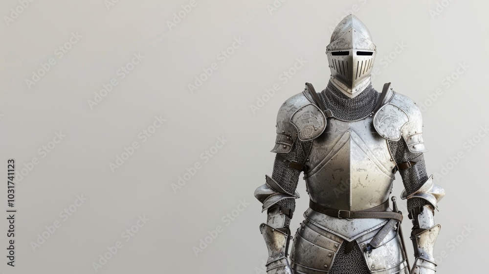 Medieval Knight in Full Armor Standing Against Neutral Background Medieval Knight in Full Armor Standing Against Neutral Background