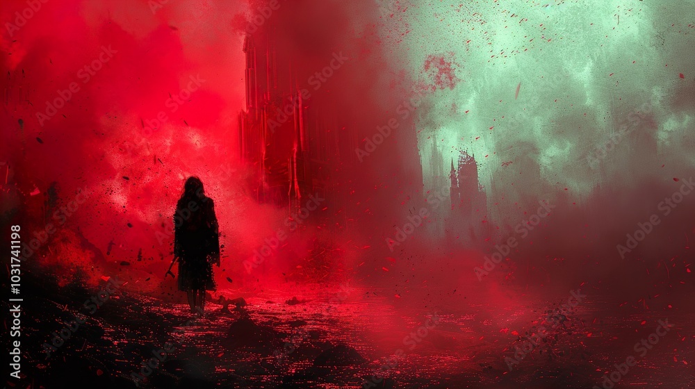 A Lonely Figure in a Red Sky: A Surreal and Eerie Digital Painting