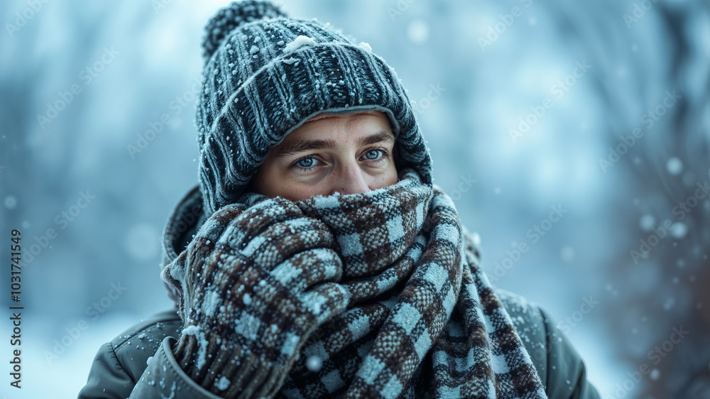 Man Enjoying Snowy Winter Day in Warm Clothing Man Enjoying Snowy Winter Day in Warm Clothing