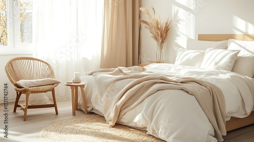 Elegant and Cozy Modern Bedroom Interior Design with Stylish Decor, mockup, poster and Background
