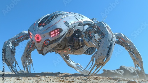 Cyborg Hunter in Futuristic Warzone - Advanced Cybernetic Creature Stalking with Stealth Technology in Ultra-Detailed 3D Render Illustration photo