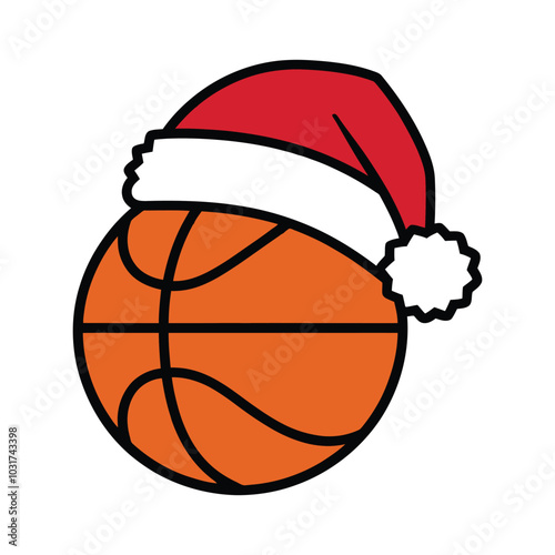 Christmas Basketball with Santa Hat illustration