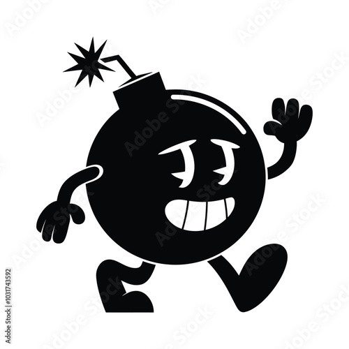 Black Bomb Cartoon Mascot Character Illustration