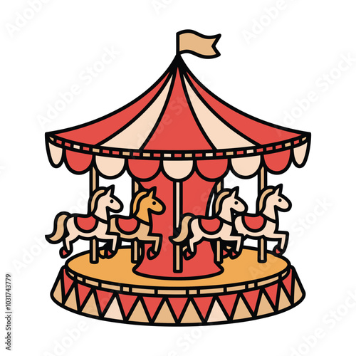 Vintage Carousel with Horses Illustration