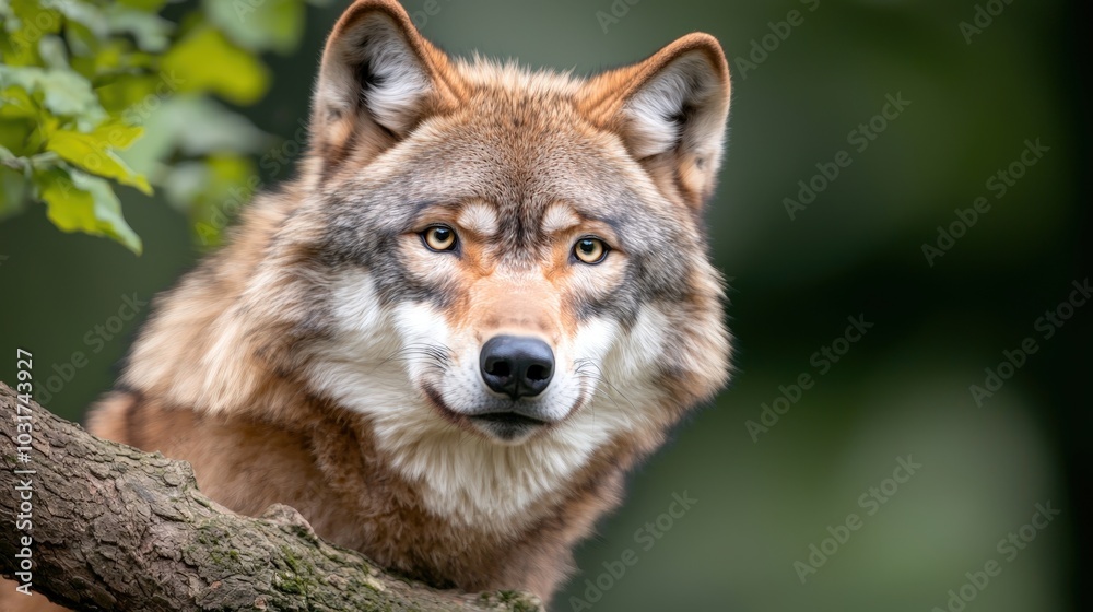 Majestic Iberian Wolf Portrait in Forest Setting Majestic Iberian Wolf Portrait in Forest Setting