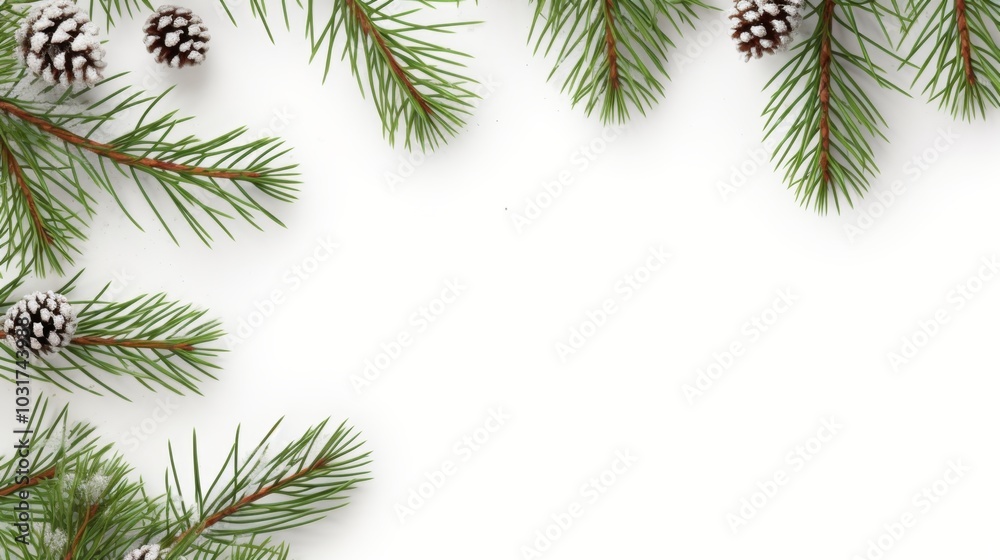 Festive Winter Frame with Pine Branches and Red Berries Festive Winter Frame with Pine Branches and Red Berries