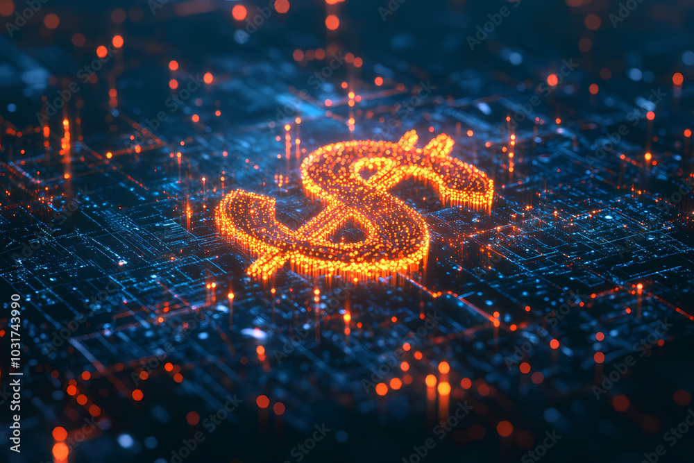 Augmented reality hologram image showing dollar symbol.
Augmented reality hologram image showing dollar symbol.