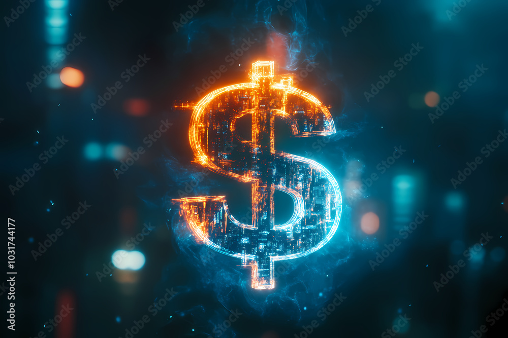 Augmented reality hologram image showing dollar symbol.
Augmented reality hologram image showing dollar symbol.
