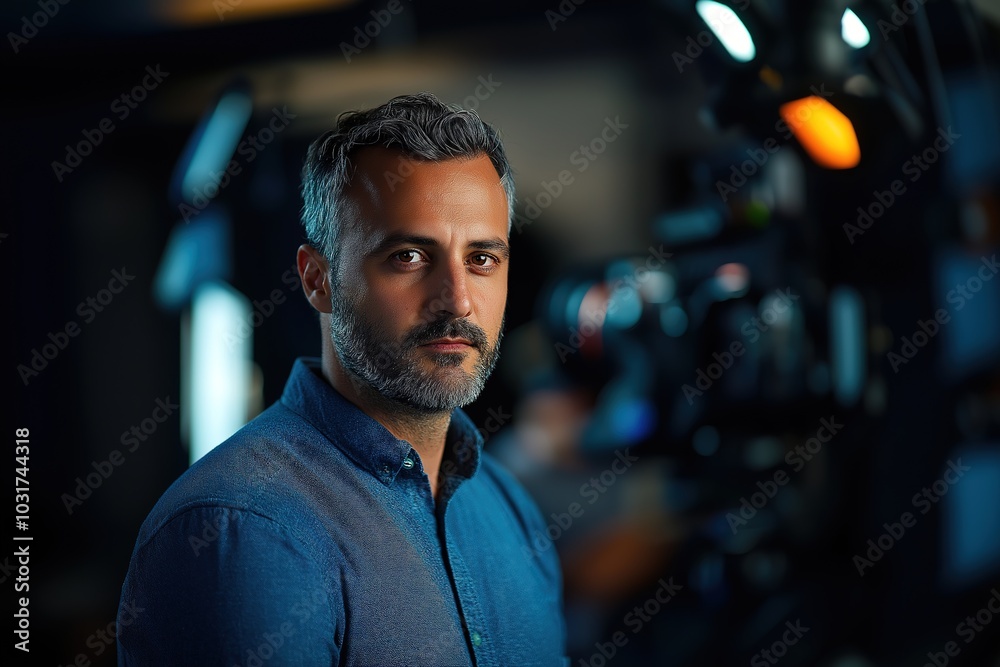 Obraz premium A focused engineer collaborates on creative projects in a studio environment at night