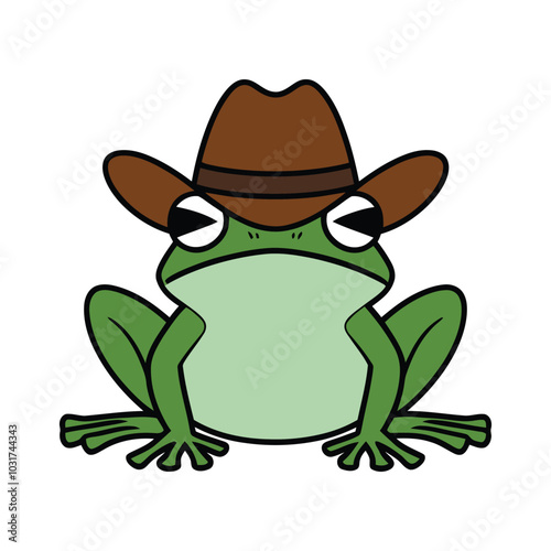 Cartoon Frog with Cowboy Hat Illustration photo