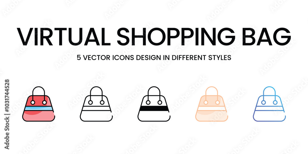 Virtual Shopping Bag vector icons set ready to use wed and mobile apps.