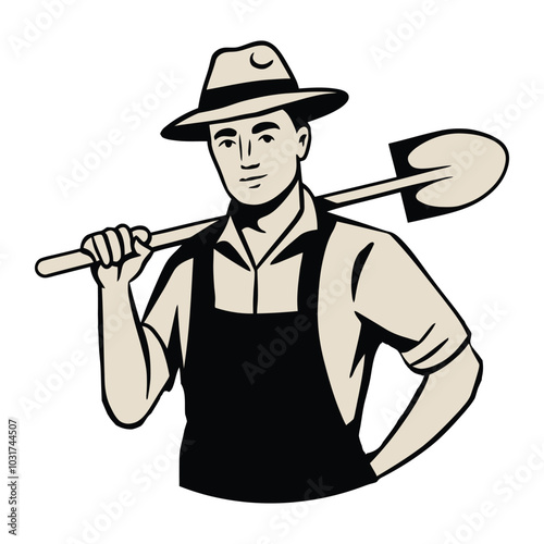 Farmer with shovel illustration