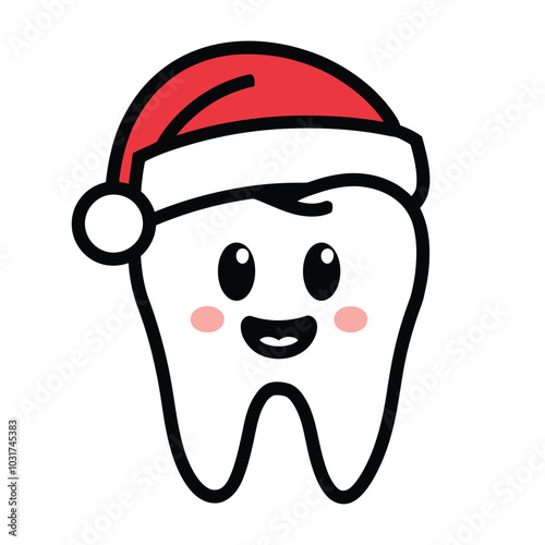 Cute tooth wearing santa hat illustration