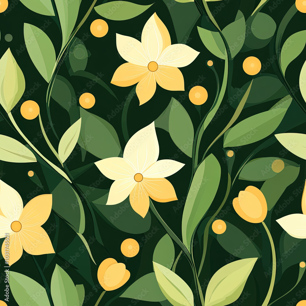 plants and flowers seamless pattern, flat illustration plants and flowers seamless pattern, flat illustration