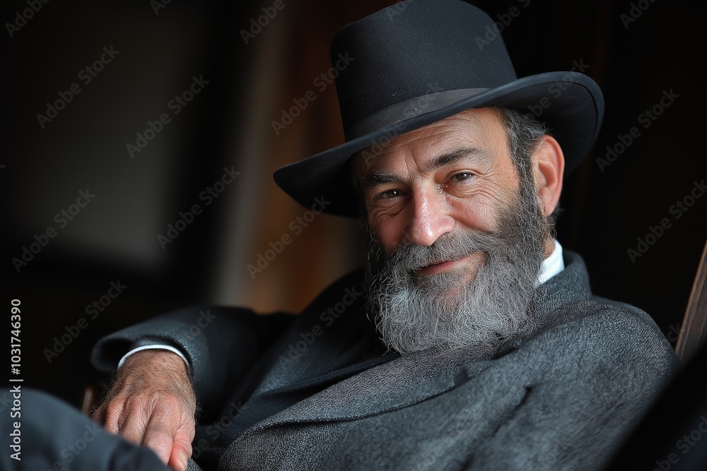Yom Kippur reflection with a thoughtful man wearing a traditional hat in a serene setting Yom Kippur reflection with a thoughtful man wearing a traditional hat in a serene setting