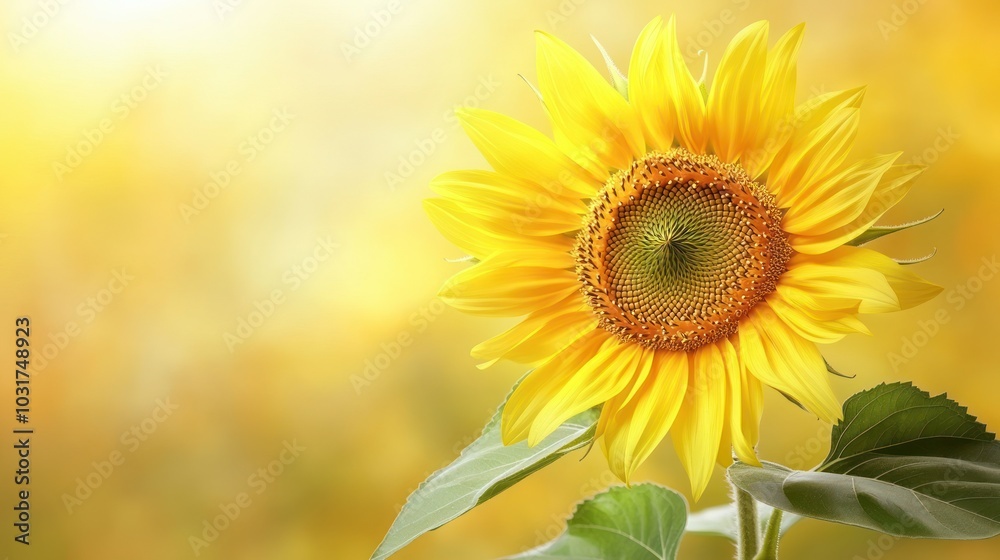 Obraz premium A vibrant sunflower in soft focus against a warm, blurred background.