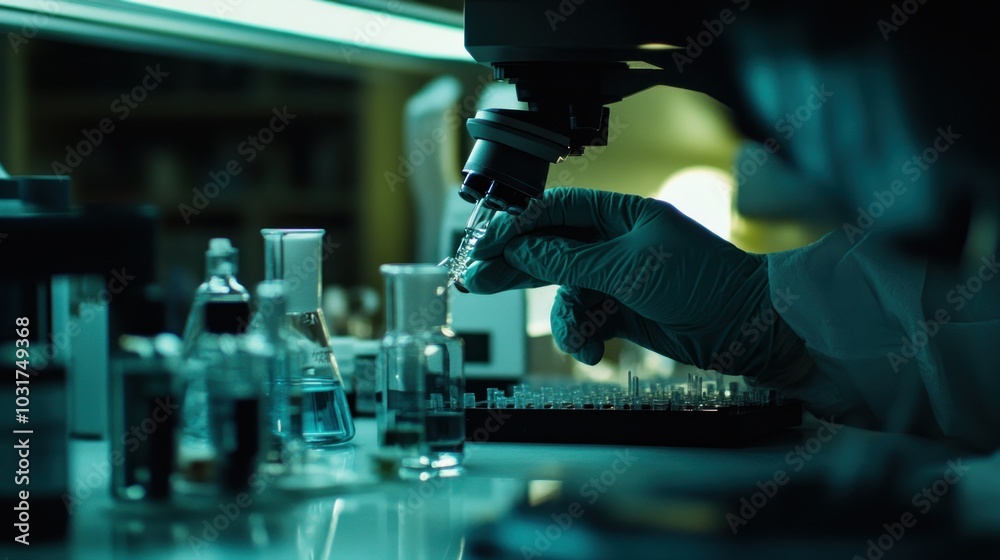 A Scientist Using a Microscope in a Laboratory Setting A Scientist Using a Microscope in a Laboratory Setting